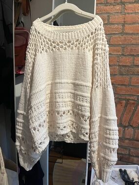 Fate Open-Knit Cream Scoop Neck Sweater